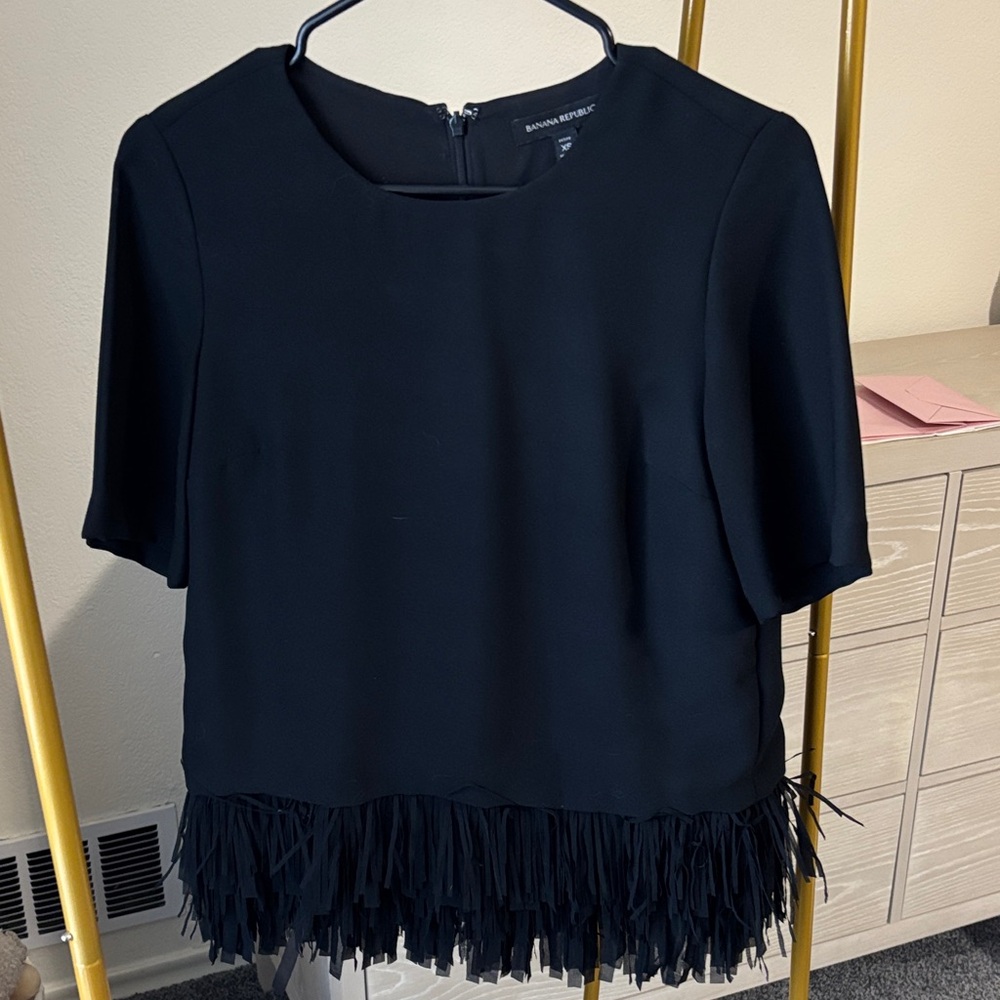 Banana Republic Black Fringe Hem Blouse